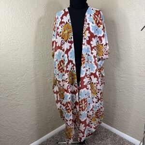 Womens Bohemian Floral Longline Kimono Open Duster Cardigan One Size Resort Pool